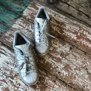 Silver Metallic Adidas Originals Superstars